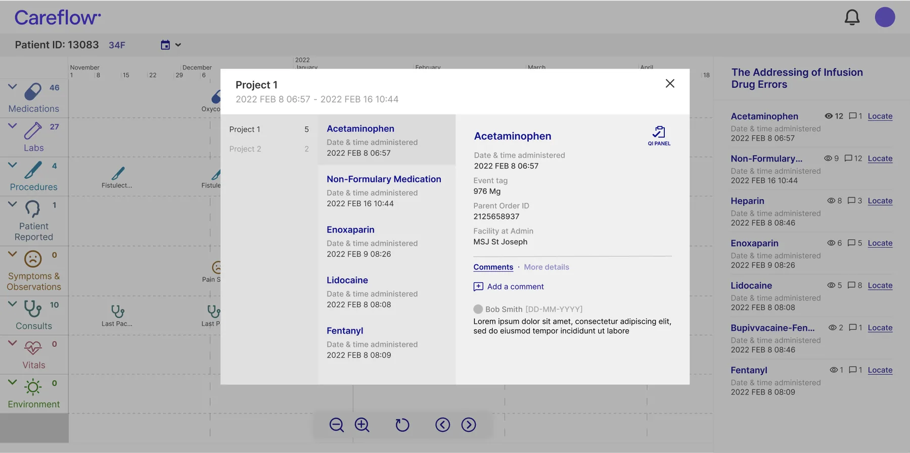 The original details modal covering the timeline