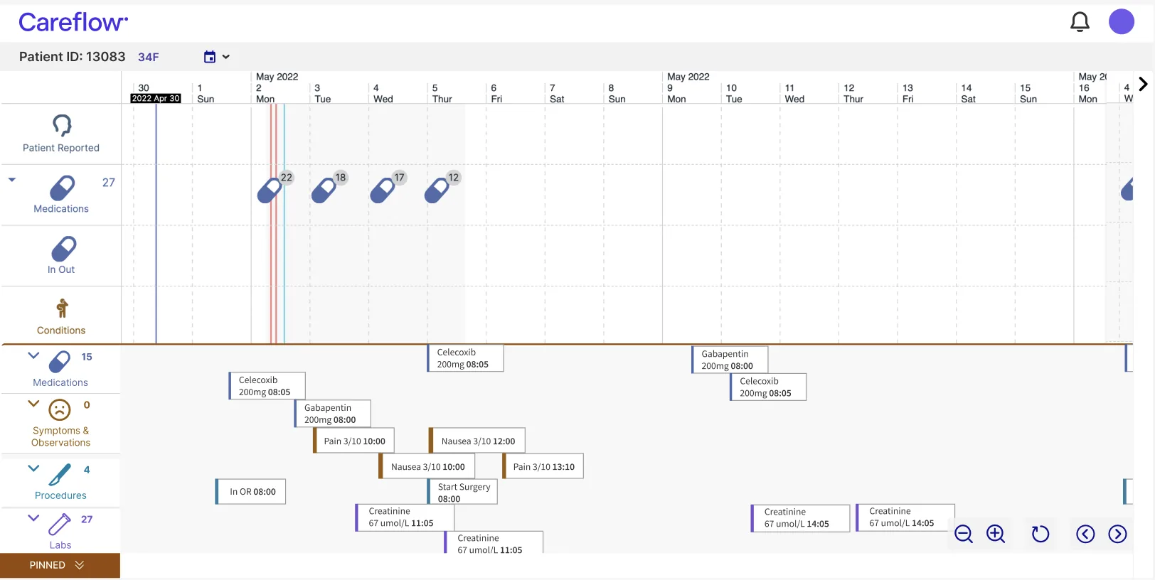 Low-fidelity pinned events mockup