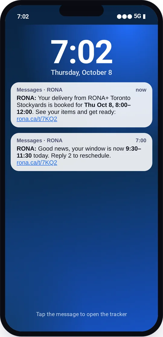 Window narrowed text message