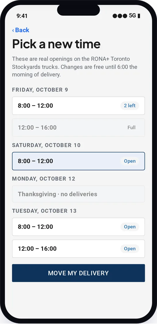 Reschedule screen