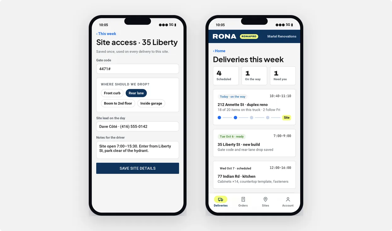 Before and after: the amber gate code warning turns green after saving site access