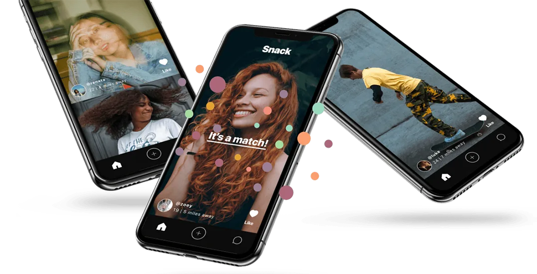 Snack app screens showing a match