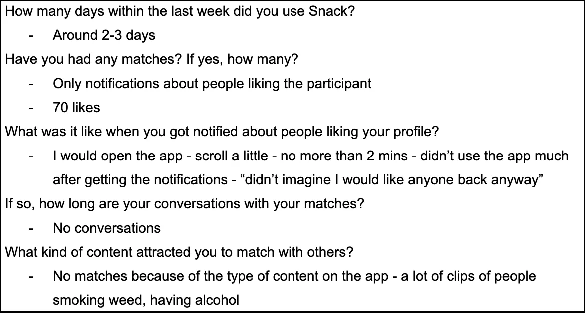 Notes from mid-test interviews