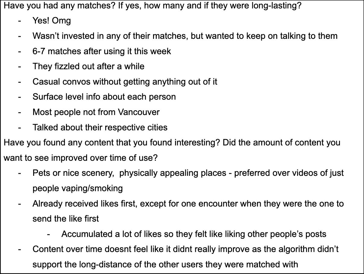 Notes from post-test interviews