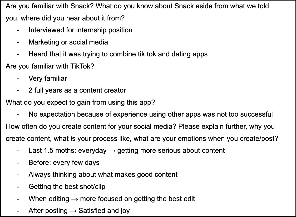 Notes from pre-test interviews